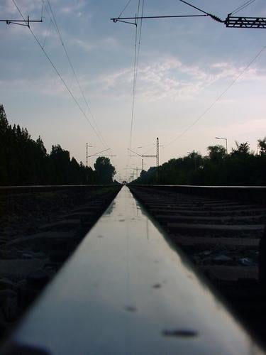 Caution train Railroad Railroad tracks Perspective