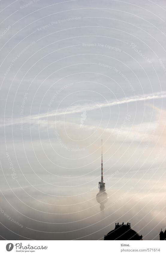 obligatory photo Sky Clouds Beautiful weather Fog Berlin Berlin TV Tower Manmade structures Building Life Beginning Discover Mysterious Horizon