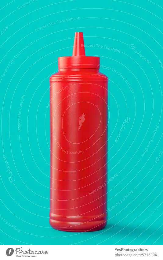 Ketchup plastic bottle isolated on a blue background blank bright catsup clean color condiment copy space cream cuisine cut out delicious design drip eating