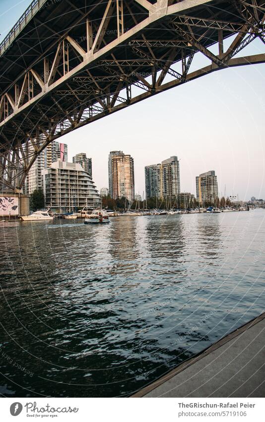 Vancouver with river in the foreground Bridge Water Skyline High-rise Town Downtown Architecture Exterior shot Canada Colour photo Vacation & Travel Building