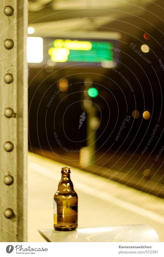 night an earth Beverage Beer Bottle Alcoholic drinks Sightseeing Night life Town Deserted Train station Means of transport Public transit Commuter trains