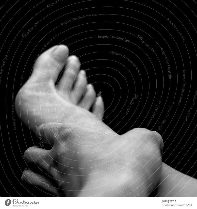 Hand and foot Woman Toes Fingers Touch Black White Feet Skin Human being Barefoot Legs Body body part