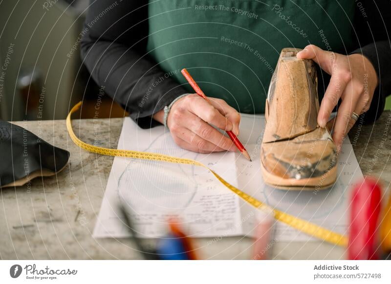 Precision craftsmanship in Austrian shoemaking shoemaker austria last measuring marking precision custom footwear work hands tool apron workshop artisan skill