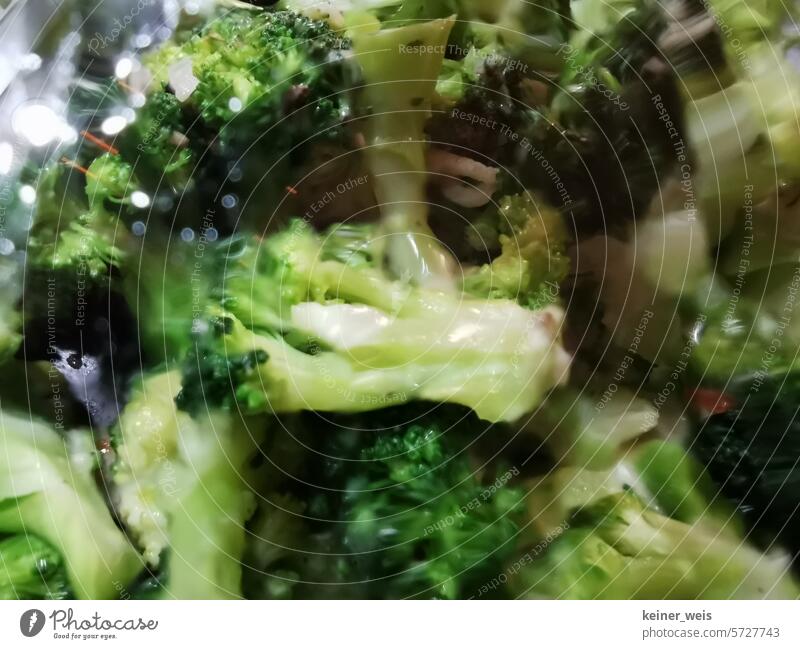 Broccoli blurred under glass surface tarnished by water vapor Steam Green Abstract structure boil preparation glass lids Pan Vegetable vegan vegetarian green
