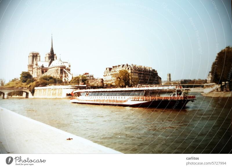 City breaks in the 80s | Paris, city of tourists .... France Seine ship pleasure boat River Notre Dame Building Tourism Historic Landmark travel famous pretty