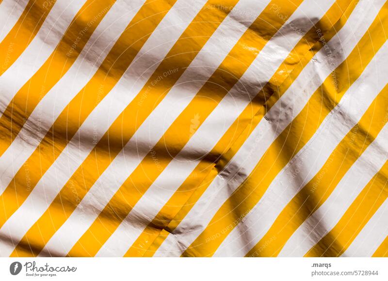 I like yellow Screening Cloth Stripe tarpaulin Yellow White Folds Wrinkles Wind Structures and shapes Light Shadow Textiles sun protection Sunlight Summer