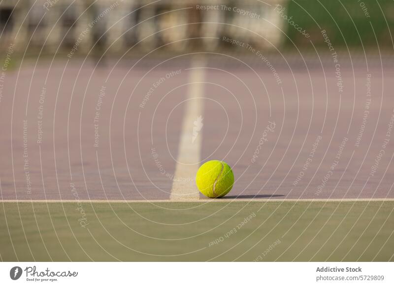 Tennis ball on court close to the line tennis close-up sport game equipment tennis game match outdoor leisure competition hobby activity ground surface texture