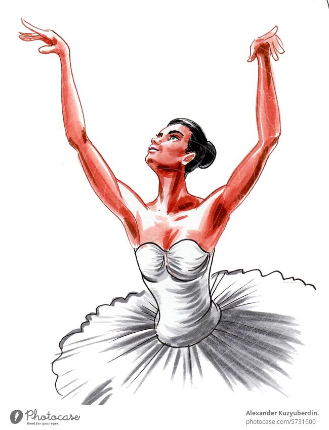 Dancing ballerina. Hand drawn ink and watercolor sketch ballet dancer theatre girl woman female beauty beautiful pretty art artwork drawing