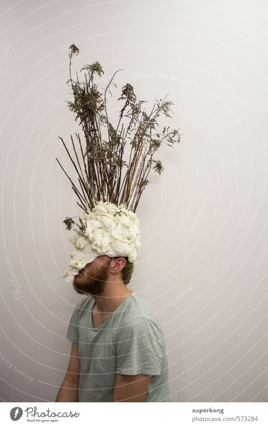 shrub head Artist Exhibition Museum Mask Disguised Hat Helmet Envelop Wood Old White Emotions Moody Virtuous Vice Humble Cowardice False Ignorant Costume Hide