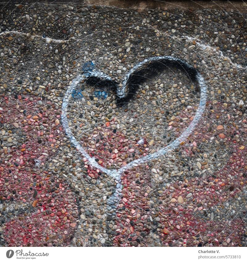Heart on exposed aggregate concrete or heart made of concrete Graffiti Heart graffiti Love Emotions Wall (building) washed concrete Exterior shot