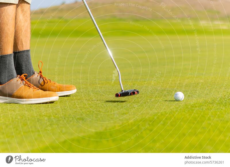 Anonymous golfer at a golf course putt sunny style unusual unique colorful presence sport putting green golf ball putt preparation grass outdoor hobby leisure