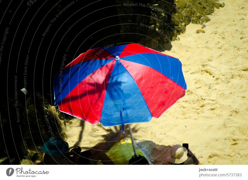 Shady spot under the parasol Sunshade Beach Summer Vacation & Travel Relaxation Summer vacation Sunlight Shadow Bird's-eye view Blanket Leisure and hobbies