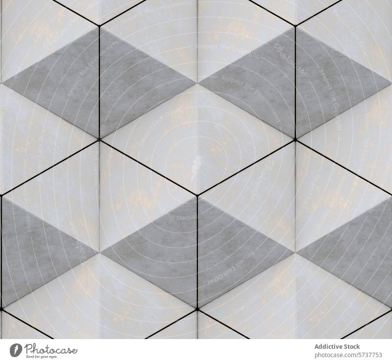 3D wall of old stucco triangles in the loft style assembled in hexagons and seamless ornament 3d tile white triangular geometry wallpaper square design