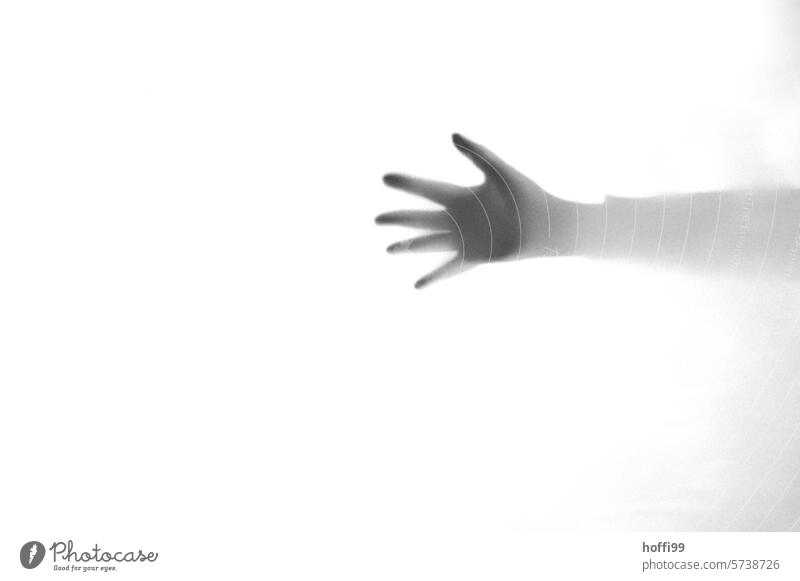 outstretched hand behind a curtain Hand stretched out arm Outstretched Fingers Arm Human being Light body part Gesture Palm of the hand Minimalistic Shadow