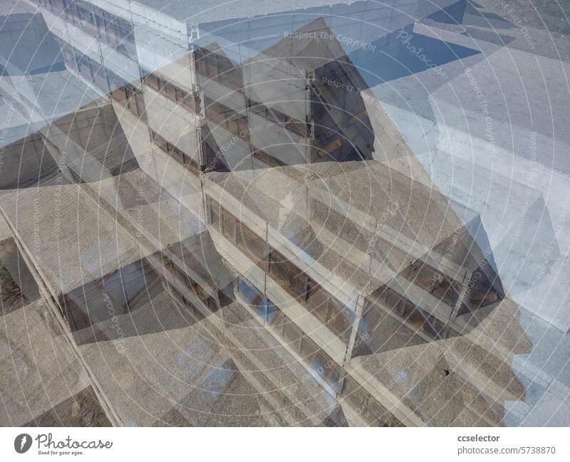 Double exposure of a high-rise model High-rise Architecture Modern Town Deserted Modern architecture Exterior shot Manmade structures Colour photo