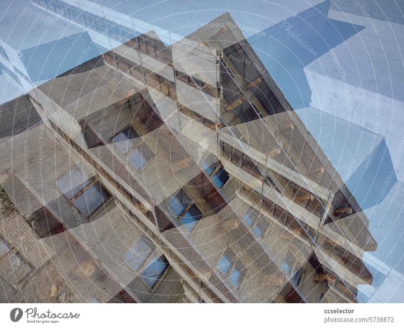 Double exposure of an architectural model made of concrete Concrete Gray Architecture Structures and shapes Building Abstract Deserted Colour photo