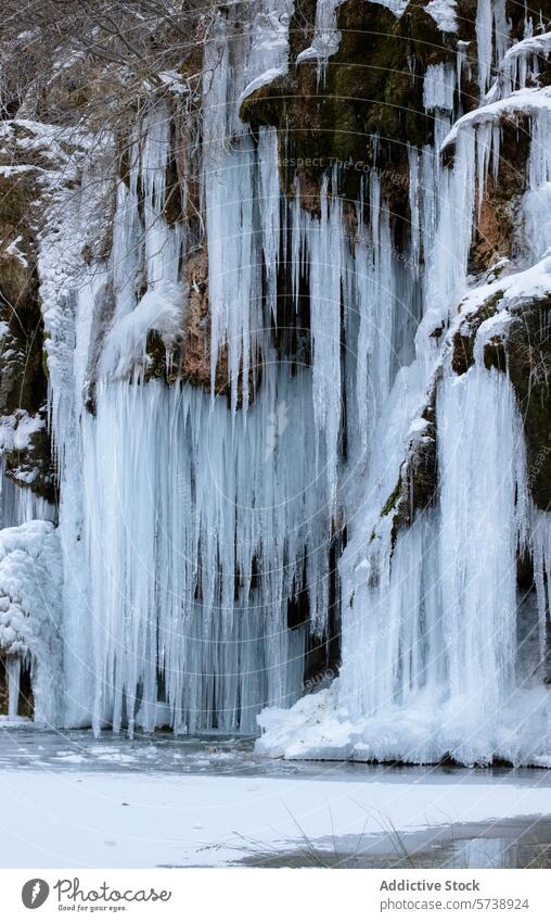 Frozen waterfalls at Rio Cuervo in winter river cuervo ice formation rock edge beauty serene cold season nature icy frost freeze landscape environment frozen