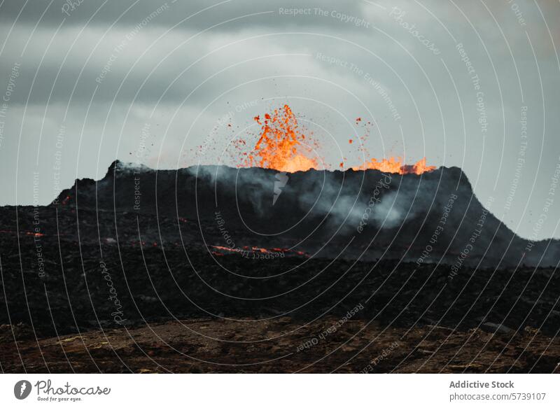 Generated image volcano eruption lava fire iceland nature landscape geology volcanic magma explosive smoke fiery hot ash molten rock environment
