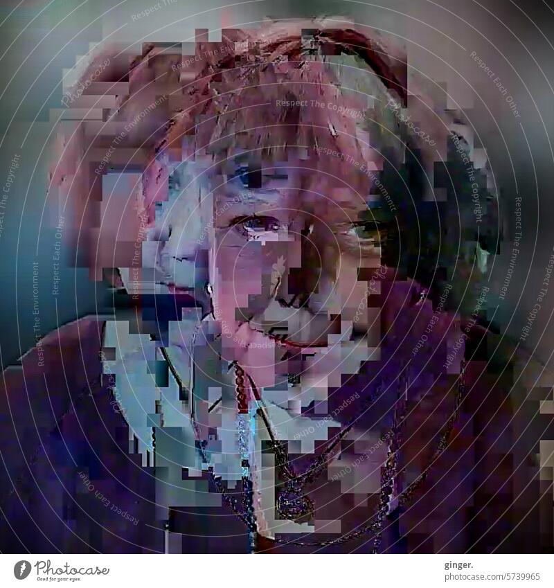 Image disturbance - pixelated self-portrait (888) image defect Error pixels transfer Adults Woman Face Human being Expression pixelart Looking feminine