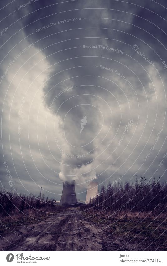 cloud generator Nuclear Power Plant Environment Landscape Air Sky Clouds Bad weather Field Lanes & trails Threat Dark Large Hideous Brown Gray Black White