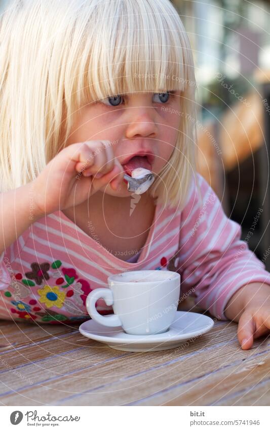 Icing on the cake... Child Infancy Girl Toddler Joy Human being Happy Cute Lifestyle Coffee To have a coffee Cup Breakfast To enjoy Hot drink Beverage Delicious
