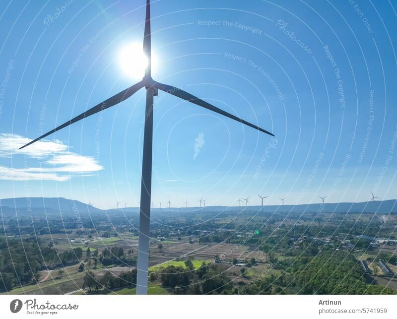 Landscape of wind farm. Wind energy. Wind power. Sustainable, renewable energy. Wind turbines generate electricity. Sustainable development. Green technology for energy sustainability. Green energy.