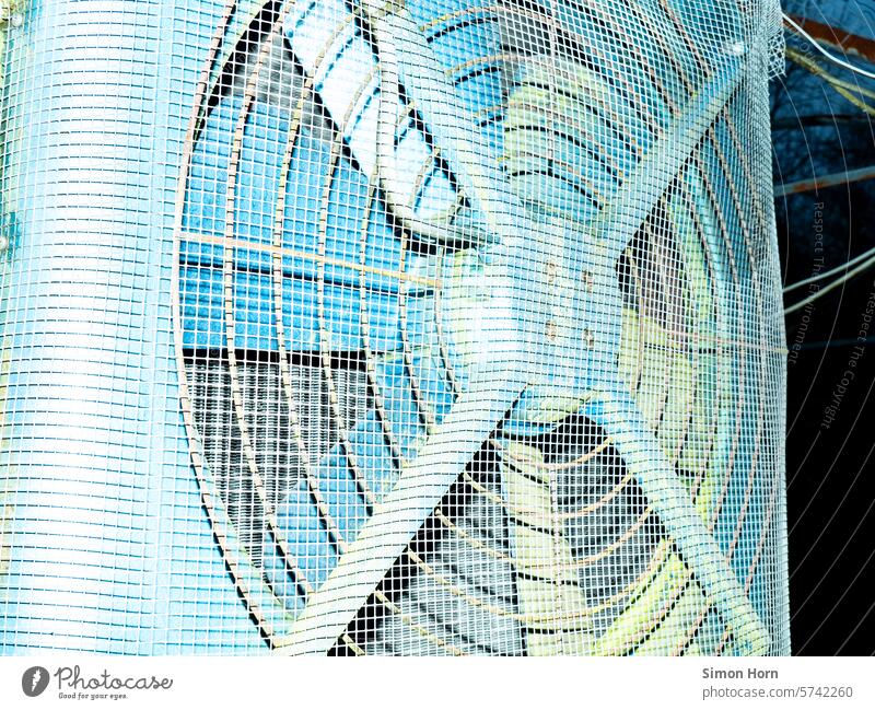 Large fan behind a grille with a dark background Fan airflow Refrigeration circulation Rotate Wind Blue Industry Rotation Air Ventilation Color gradient Patina