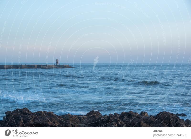 Smooth transition Blue Maritime Horizon Panorama (View) Lighthouse Ocean Waves Tower Long shot Longing Safety Protection coast wave movement wide Water