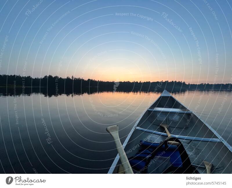 still life. View from the canoe on the lake after sunset Canoe Lake silent Sunset Horizon Romance