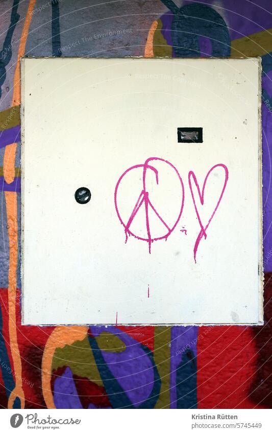 peace and love Peace Love Heart Sign symbol Graffiti street art Wall (building) Building Facade peace sign Peaceful pacifism pacifist world peace Target Hope