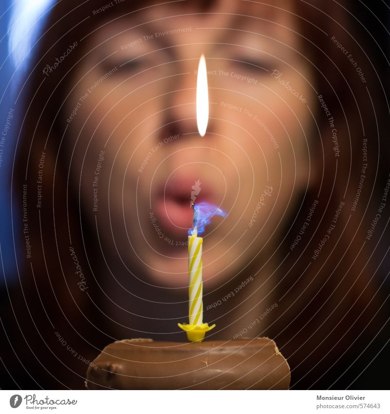 Birthday Cake Feminine Young woman Youth (Young adults) Head 1 Human being Candle Flame Joy Happy Happiness Contentment Joie de vivre (Vitality) Colour photo