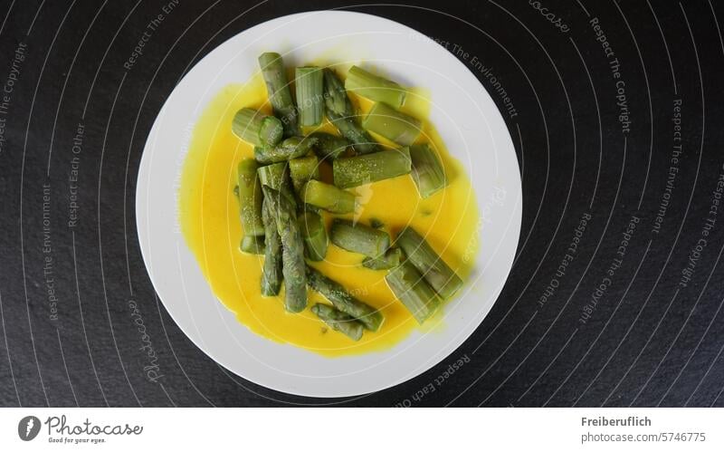 Green asparagus green asparagus turmeric Soup Eating Meal Fine Plate white plate Asparagus Vegetarian diet Food Vegetable Healthy Eating salubriously Delicious