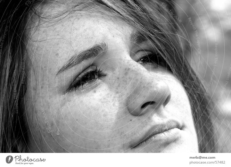 Tears do not lie Woman Grief Tracks Concern Sensitive Light Beautiful Black White Portrait photograph Emotions Close-up Distress Face Eyes Nose Mouth