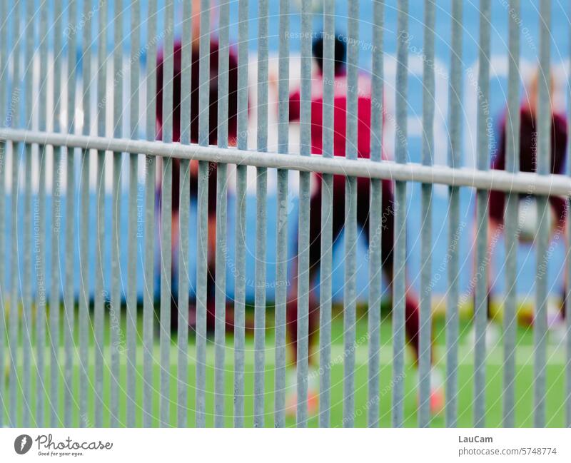Soccer training - in camera Foot ball Grating behind bars Sporting grounds workout exercise Sports Sporting Complex Ball sports Football pitch Playing field