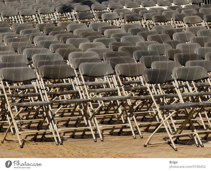 Empty chairs in the open air. Concert Deserted Seating Event Audience Free Places Row of chairs Row of seats Sit Theatre
