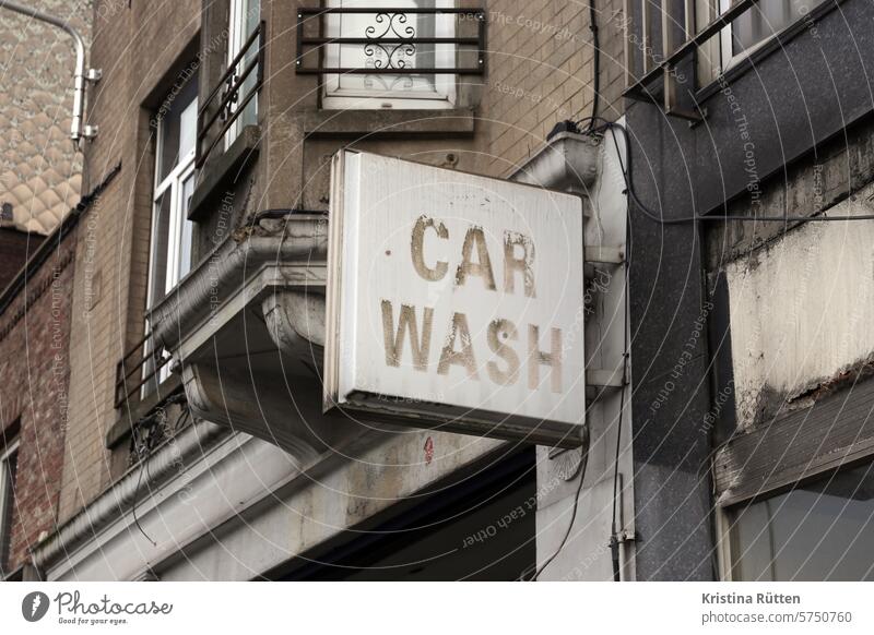 faded car wash sign Car wash washing machine Billboard Washed out Old Patina neon sign publicity Advertising business typo typography