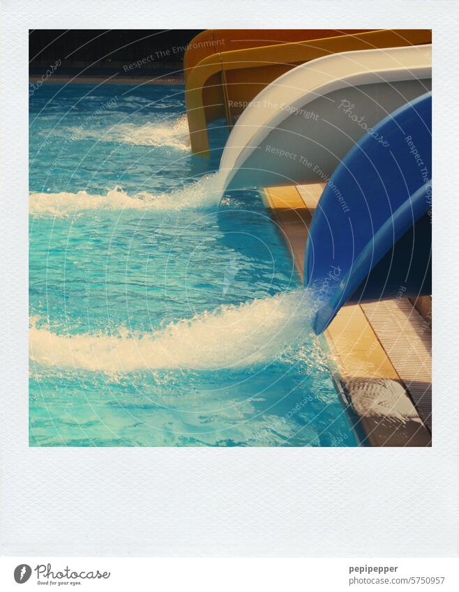 Outdoor pool slides Open-air swimming pool Swimming pool Water Swimming & Bathing Summer Blue Leisure and hobbies Vacation & Travel Joy Summer vacation