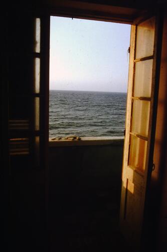 Window view with sea view Ocean Balcony Vantage point Moody vacation Sunset Water Summer Mediterranean sea Sky voyage nostalgically Tourism Atmosphere romantic