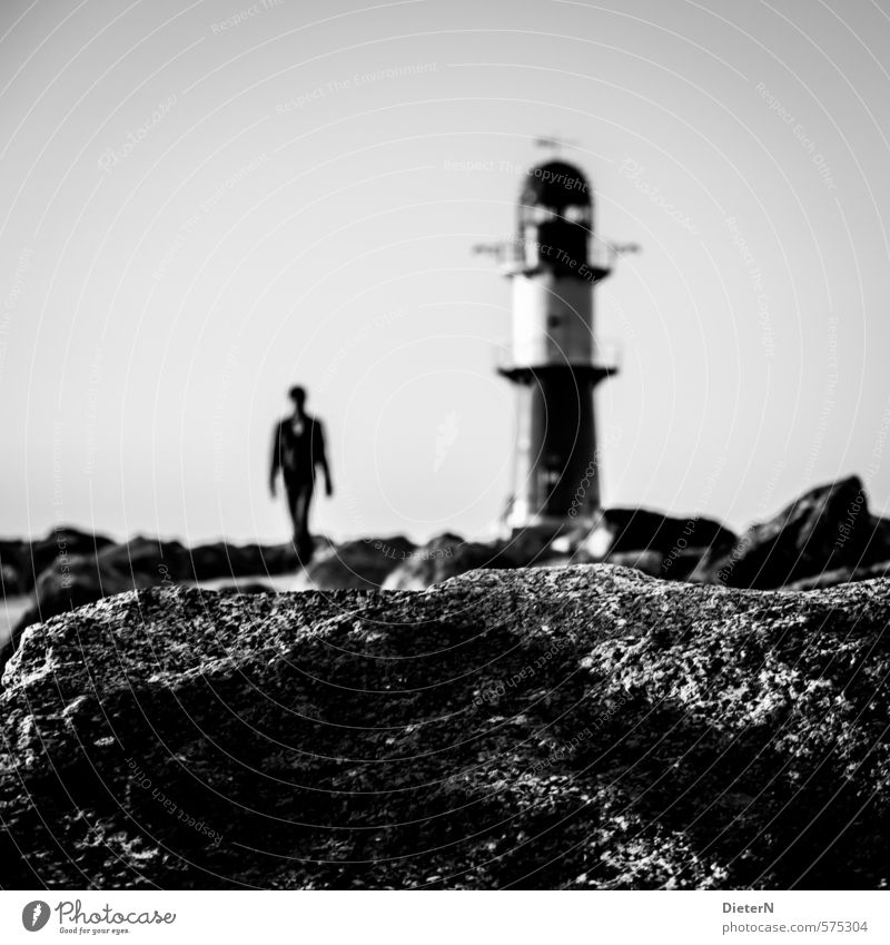 CATWALK Human being Body 1 Port City Outskirts Tower Lighthouse Manmade structures Architecture Landmark Walking Cold Gray Black White Black & white photo