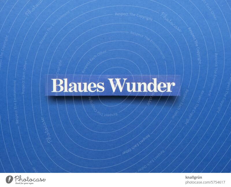 Blue miracle Blaues Wunder Text Unpleasant bad saying Negative Expectation Moody Colour photo Deserted Characters Letters (alphabet) Typography Word Copy Space