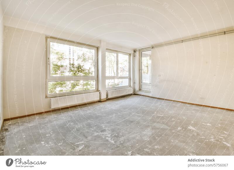 Spacious empty room with large windows and sunlight interior spacious natural light renovation decoration potential bright apartment home residence blank canvas