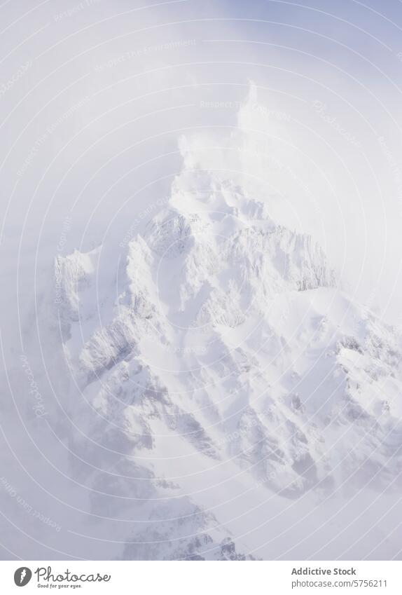 Serene snow-covered peaks in a misty Icelandic landscape iceland mountain serene ethereal white isolated cold nature tranquil winter frost cloud elevation