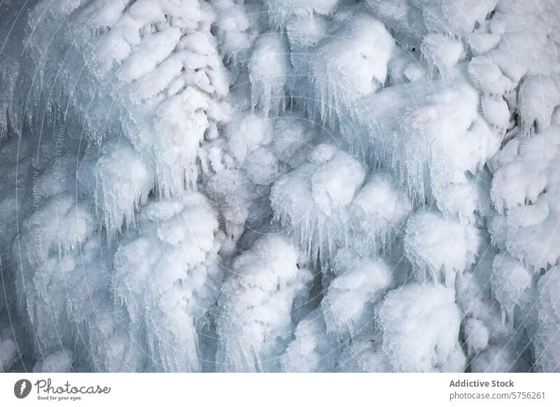 Icelandic winter landscape with icicles and snow iceland close-up nature cold frost texture pattern crystal frozen white chill arctic nordic climate outdoor