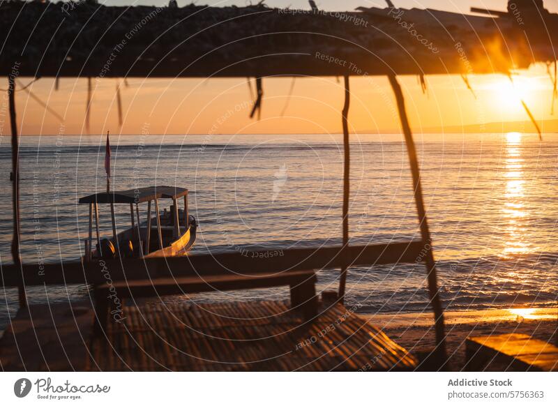 Tranquil sunset with traditional boat in Indonesia indonesia sea calm tranquil warm hues evening floating waters serene travel tourism destination idyllic