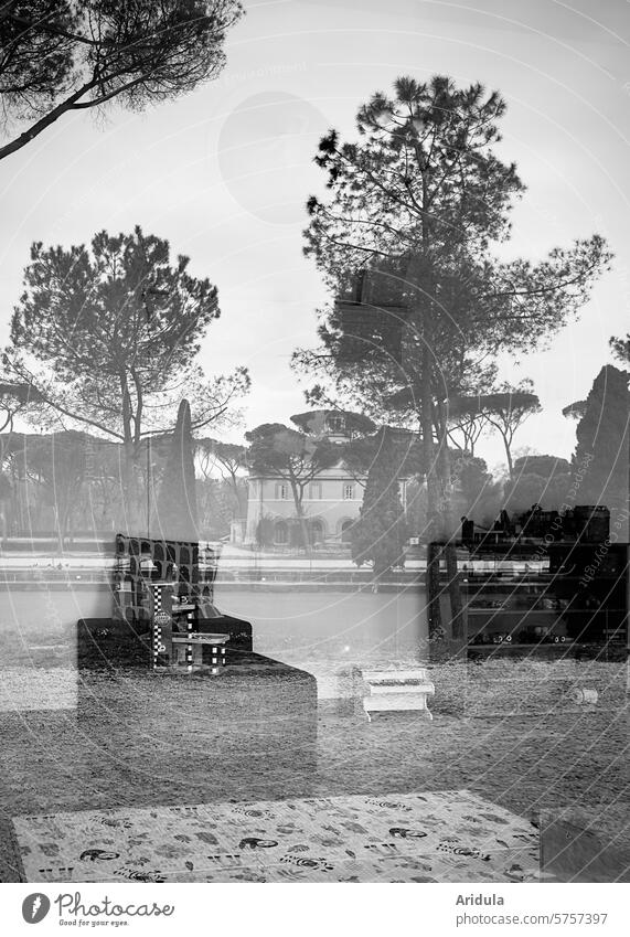 Villa Borghese | The park is reflected in the window of the playhouse Rome Italy Park trees reflection Window House (Residential Structure) games Playing
