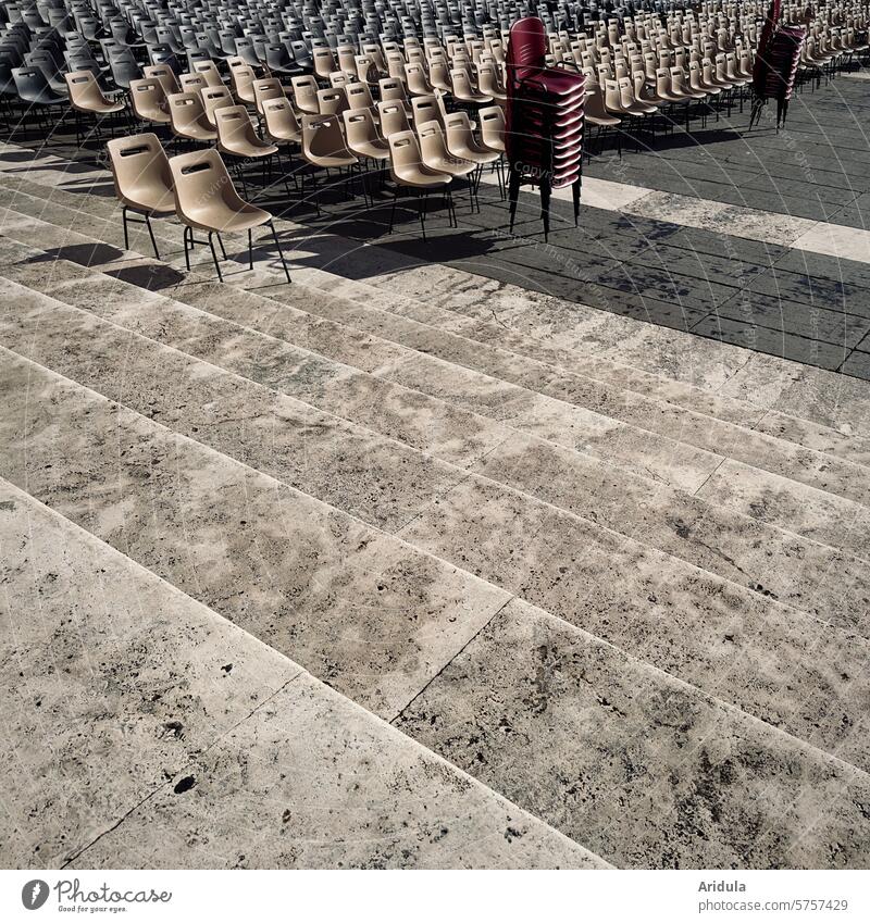 Large event | empty rows of chairs Group of chairs Event Outdoor festival Stage Concert Night Feasts & Celebrations Chair rows Cobblestones spectators Empty