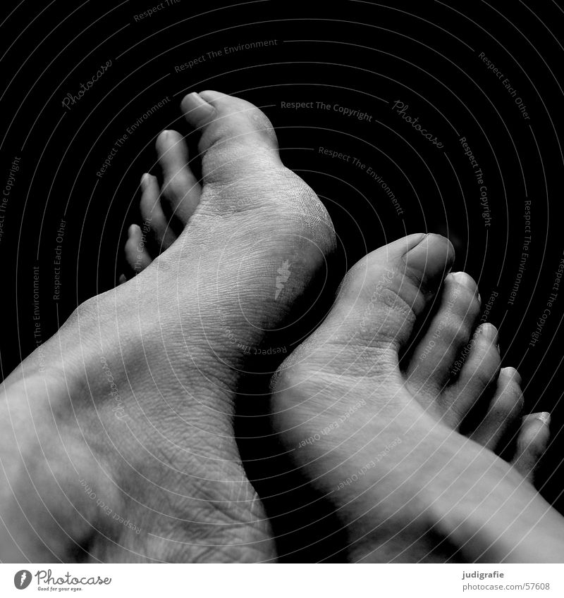 feet Woman Toes Touch Black White 2 Feet Skin Human being Barefoot