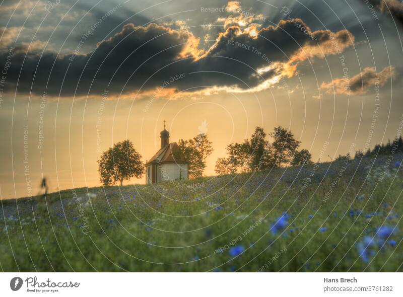 Anna Chapel near Stettfeld Bavaria Germany Franconia has haßberge Places Lower Franconia Sky blossoms Sunset Clouds Landscape romantic Sunbeam Summer evening