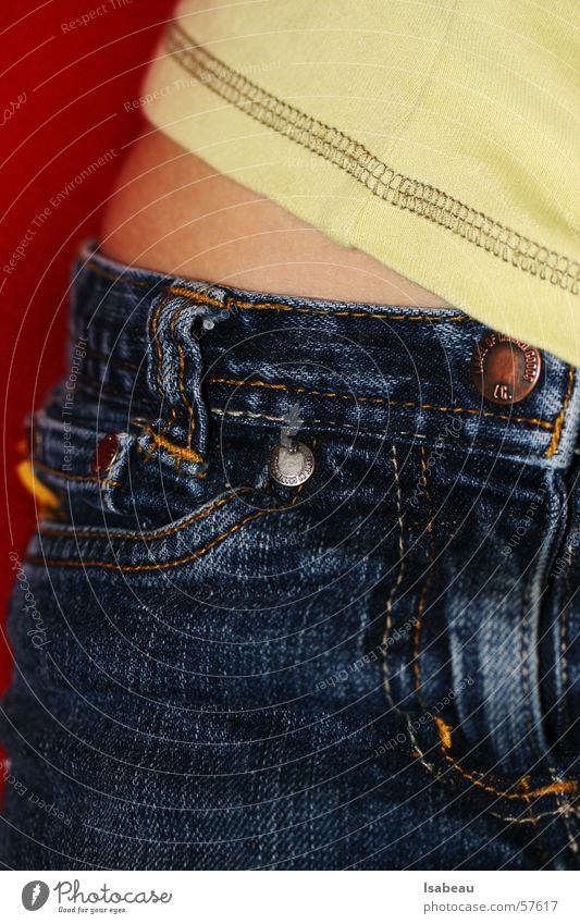 blue jeans Pants Red Green Woman Hip Jeans trousers Blue Skin Stomach belly Detail section Hip & trendy label