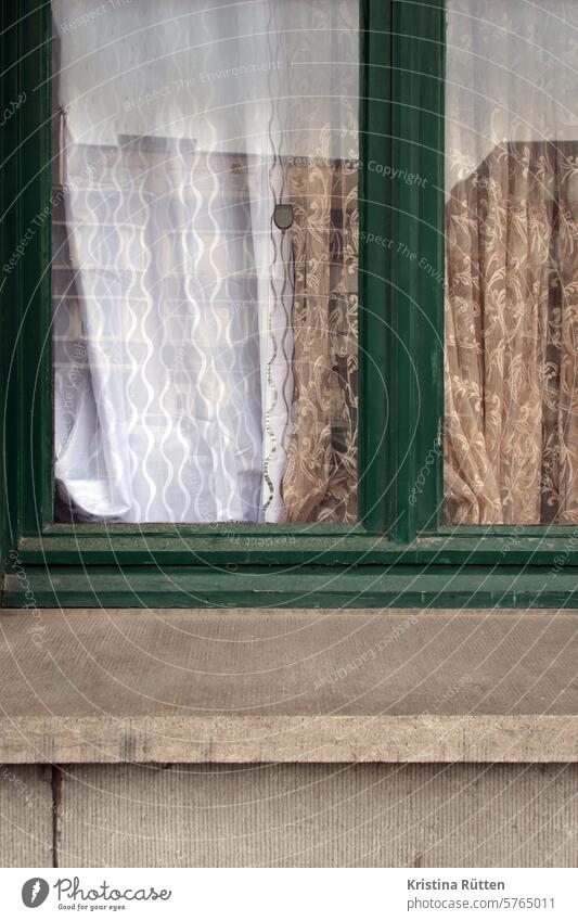 curtain melange Window Window frame drapes curtains lace curtain eyeballed Mixture mix of styles eclectic reflection dwell Life living space at home Screening
